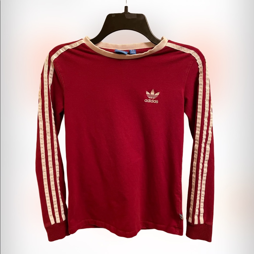 Long sleeve red and white striped Adidas Tee